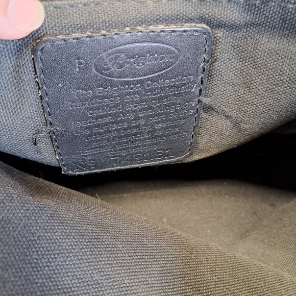 BRIGHTON Black Leather Brown Croc Emboss Braided Handle Shoulder Bag - Picture 12 of 15